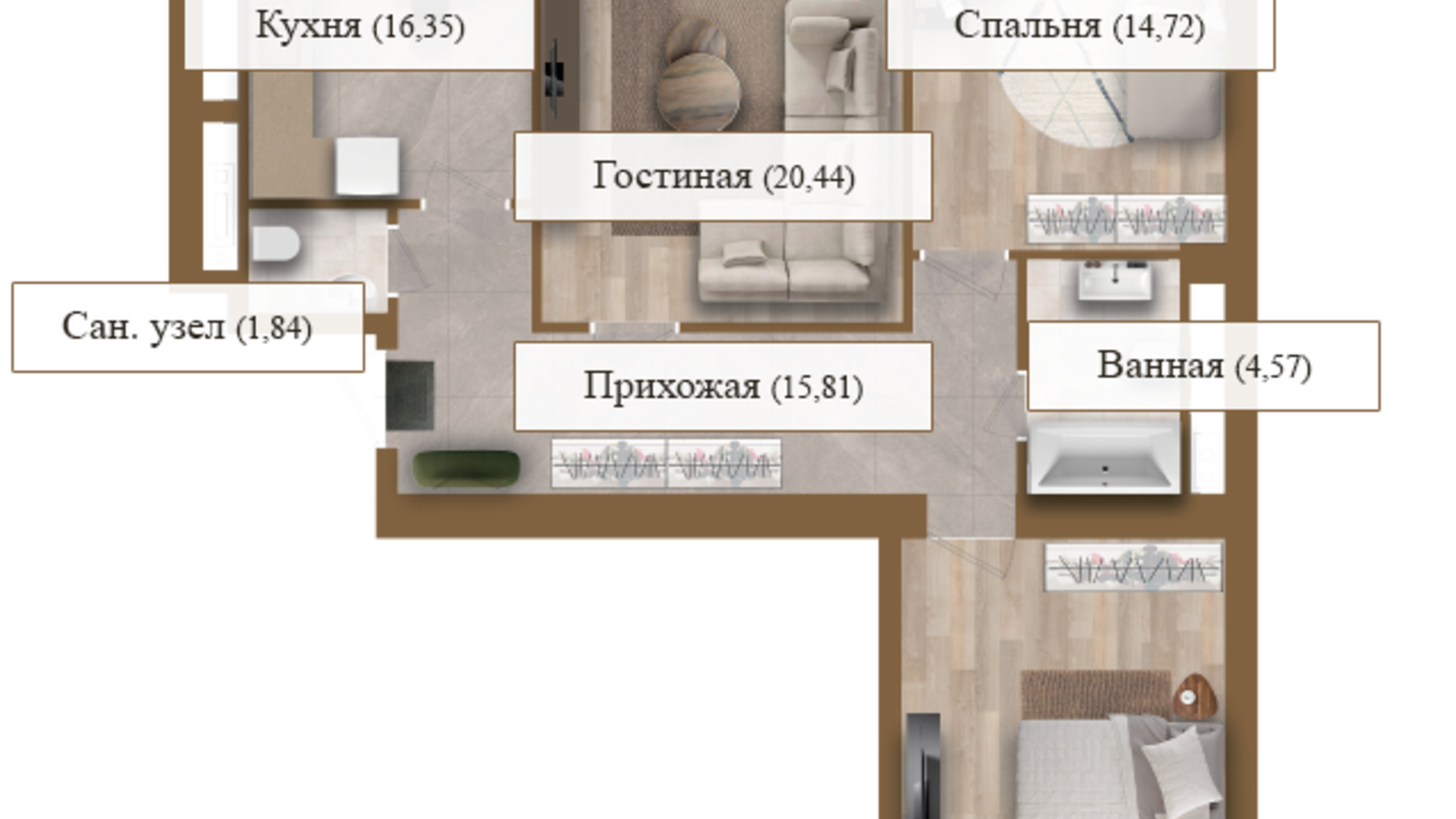 Планування 3-кімнатної квартири в ЖК Grand deLuxe на Садовій 100.97 м², фото 206149