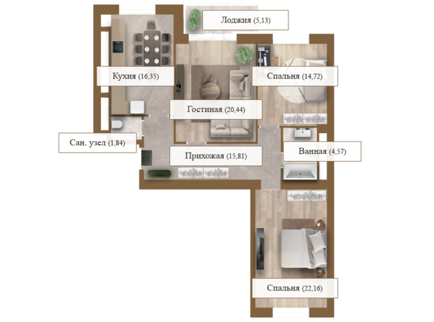 ЖК Grand deLuxe на Садовій: планування 3-кімнатної квартири 100.97 м²