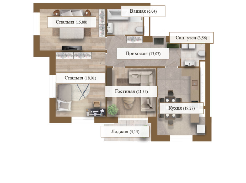 Планування 3-кімнатної квартири в ЖК Grand deLuxe на Садовій 102.33 м², фото 206150 Планування 3-кімнатної квартири в ЖК Grand deLuxe на Садовій 102.33 м², фото 206150