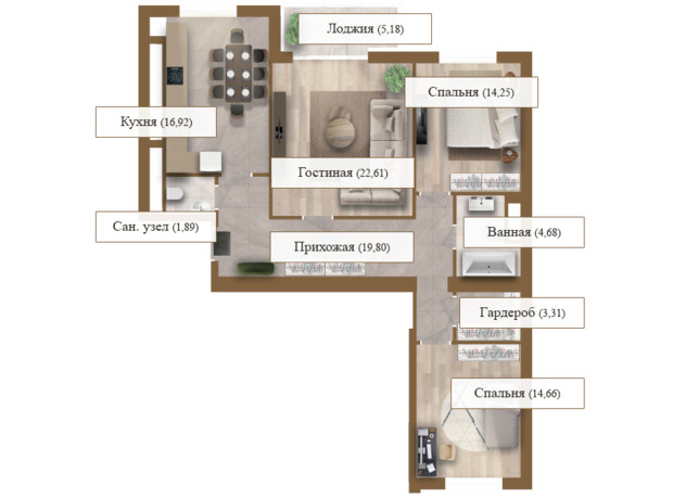 ЖК Grand deLuxe на Садовой: планировка 3-комнатной квартиры 103.3 м²