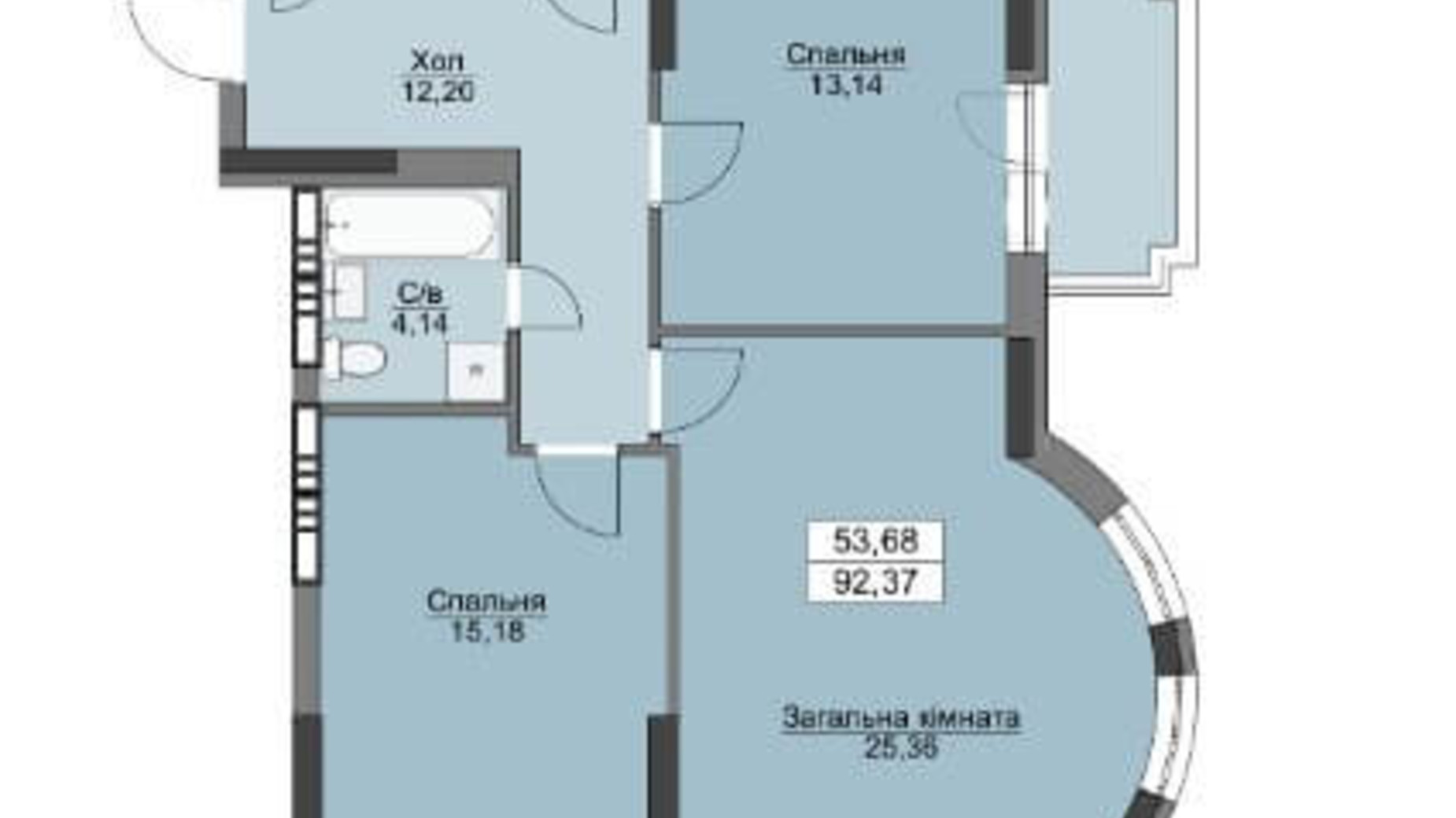 Планування 3-кімнатної квартири в ЖК Vyshgorod Plaza 94.37 м², фото 206306