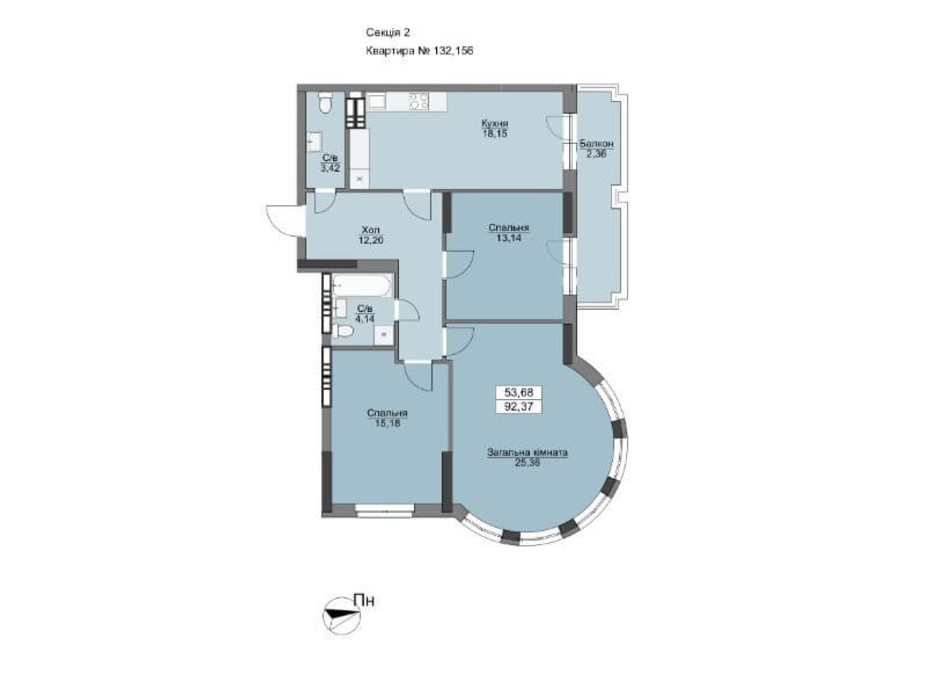 Планировка 3-комнатной квартиры в ЖК Vyshgorod Plaza 94.37 м², фото 206306 Планировка 3-комнатной квартиры в ЖК Vyshgorod Plaza 94.37 м², фото 206306
