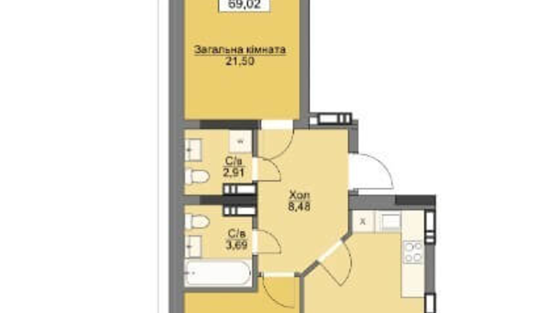 Планування 2-кімнатної квартири в ЖК Vyshgorod Plaza 69.64 м², фото 206307