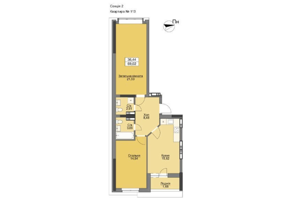 Планування 2-кімнатної квартири в ЖК Vyshgorod Plaza 72.01 м², фото 206307 Планування 2-кімнатної квартири в ЖК Vyshgorod Plaza 72.01 м², фото 206307