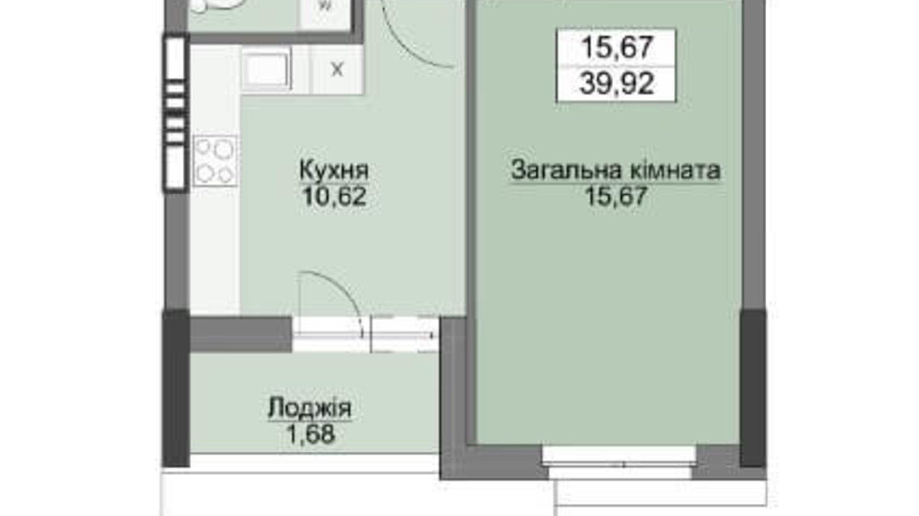 Планировка 1-комнатной квартиры в ЖК Vyshgorod Plaza 40.61 м², фото 206308