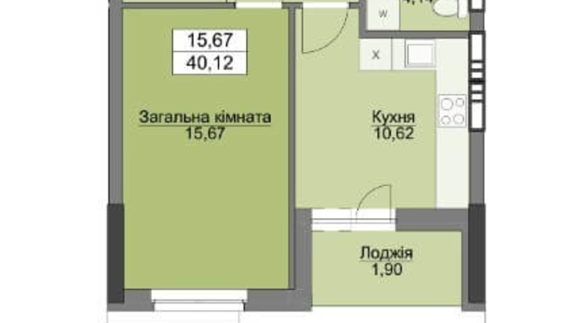 Планування 1-кімнатної квартири в ЖК Vyshgorod Plaza 42.89 м², фото 206309
