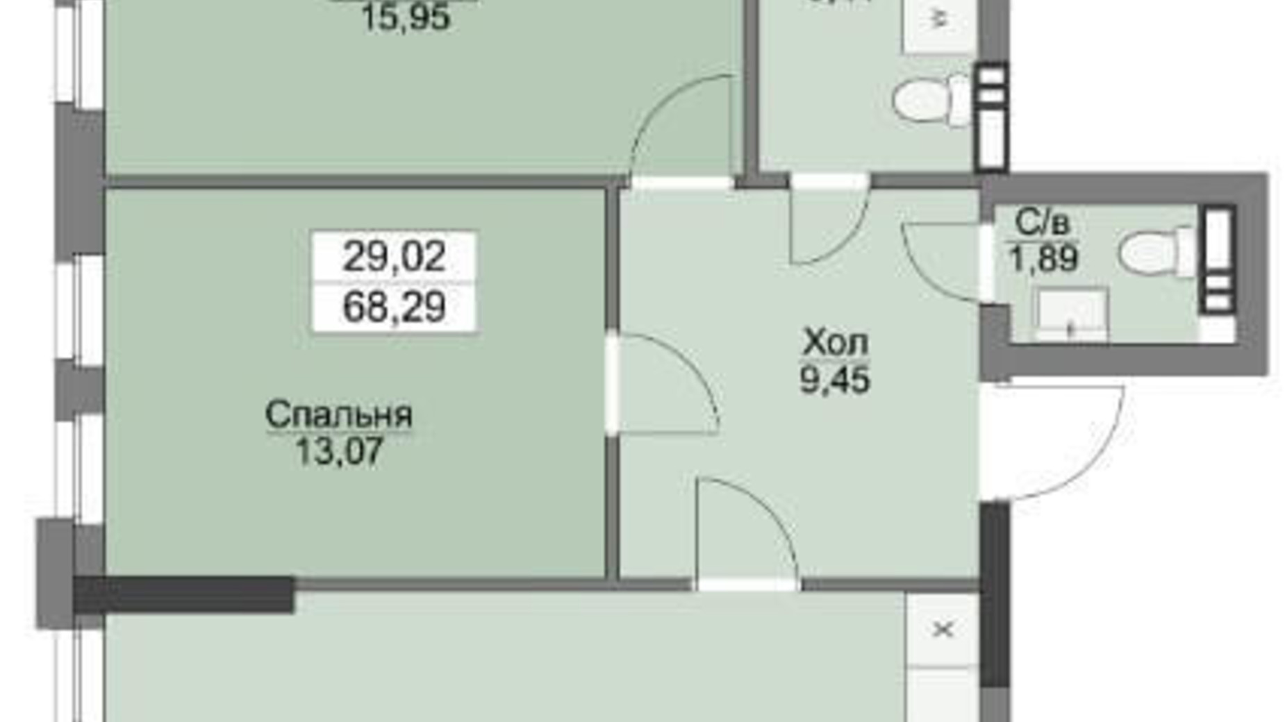 Планування 2-кімнатної квартири в ЖК Vyshgorod Plaza 68.29 м², фото 206322