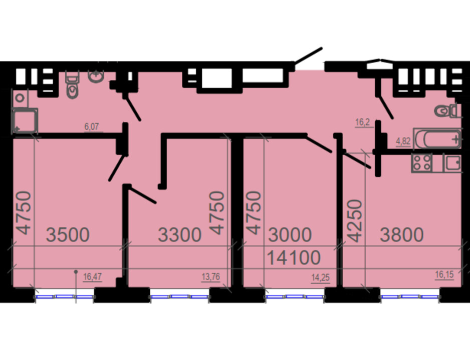 Планування 3-кімнатної квартири в ЖК Фаворит 90.94 м², фото 206324 Планування 3-кімнатної квартири в ЖК Фаворит 90.94 м², фото 206324