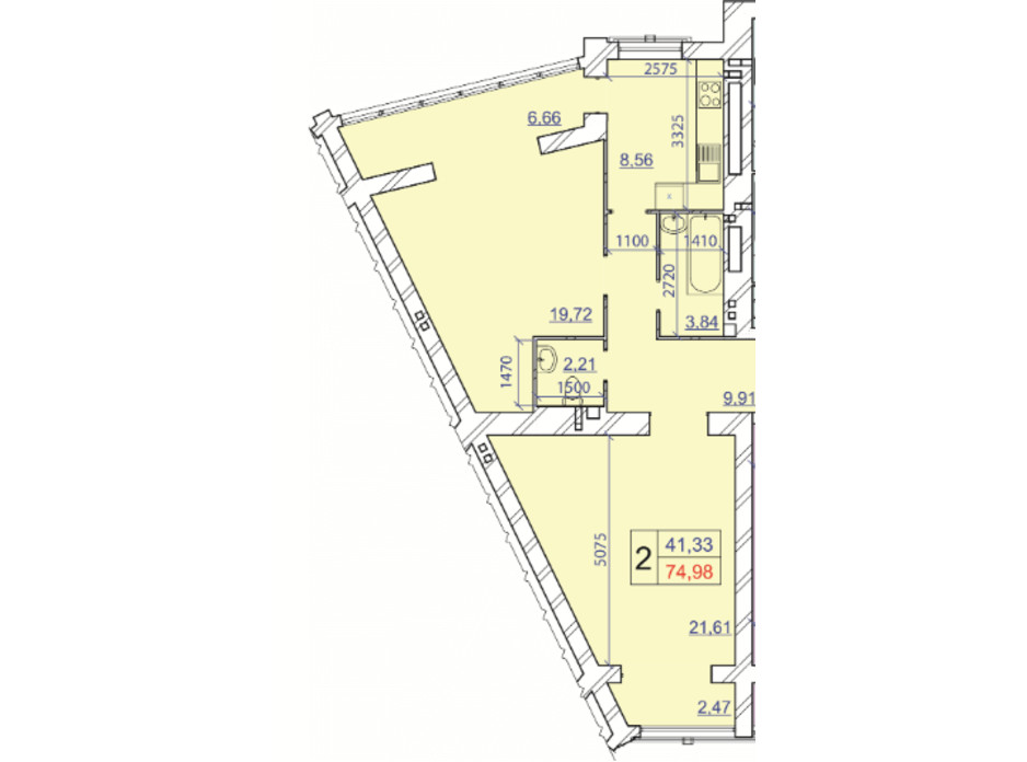 Планування 2-кімнатної квартири в ЖК Grand Royal 74.98 м², фото 206824 Планування 2-кімнатної квартири в ЖК Grand Royal 74.98 м², фото 206824