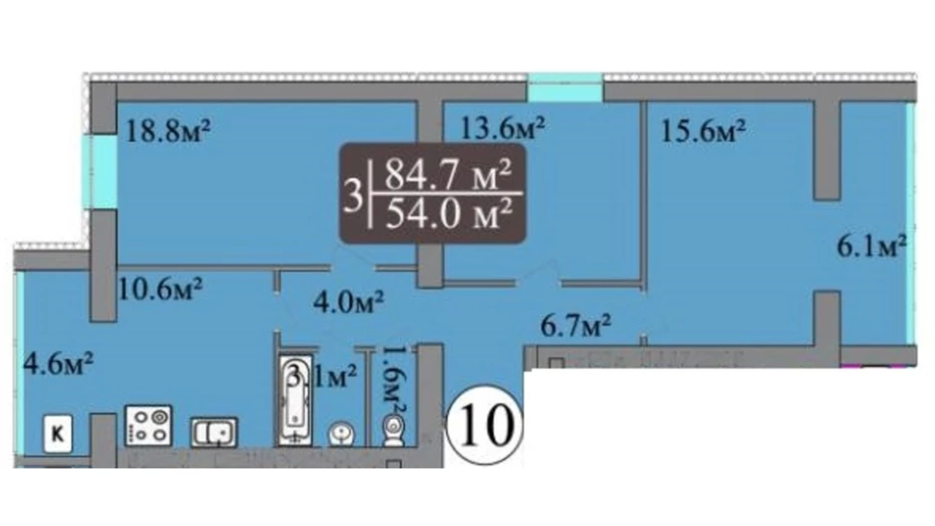 Планування 3-кімнатної квартири в ЖК Dream Central 84.7 м², фото 207006