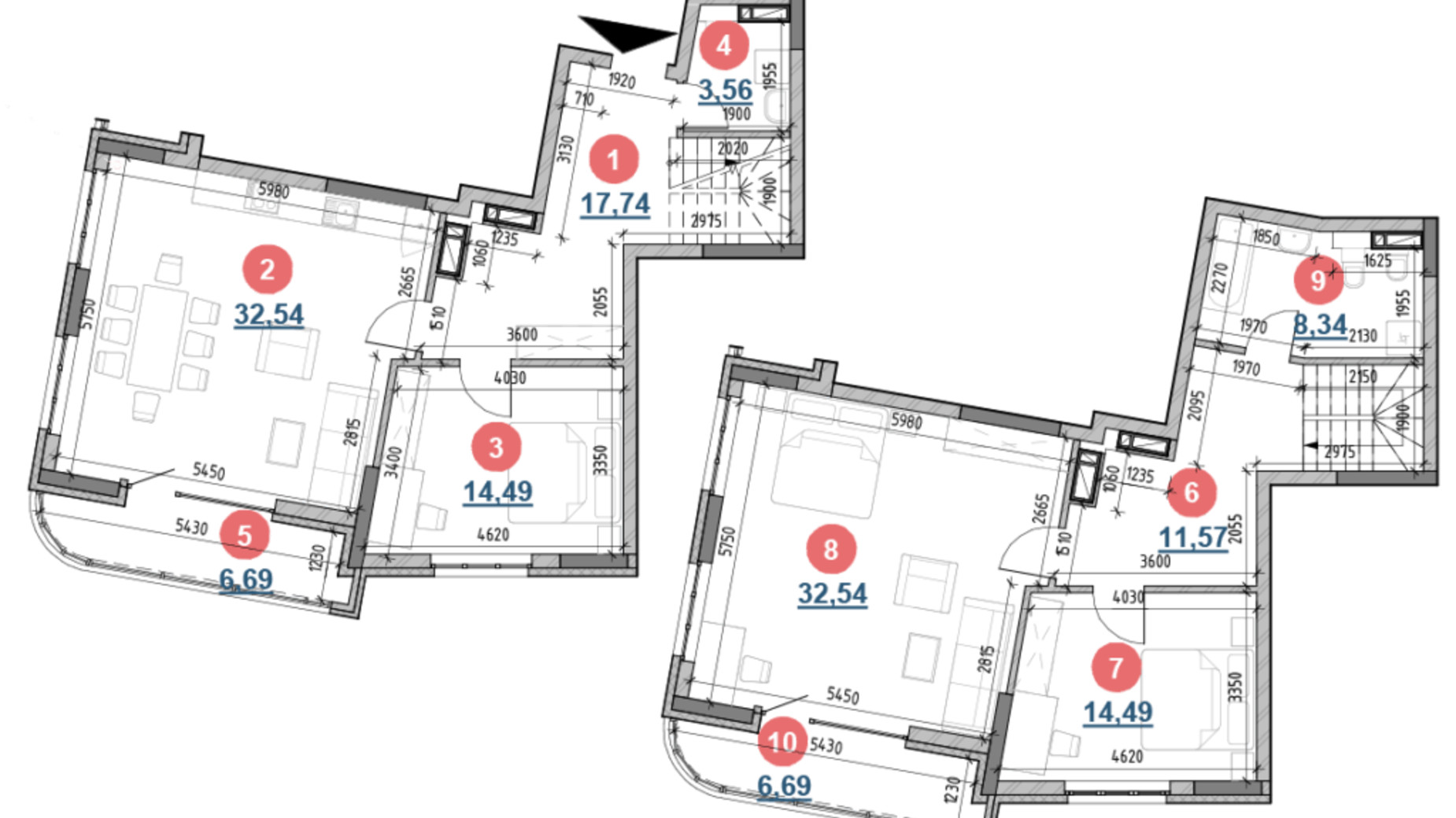 Планування багато­рівневої квартири в ЖК Берег Дніпра 146.71 м², фото 207707