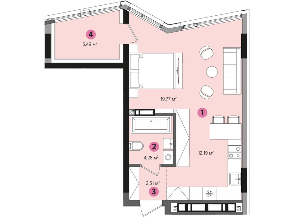 Планировка 1-комнатной квартиры в ЖК Lucky Land 41.65 м², фото 207921 Планировка 1-комнатной квартиры в ЖК Lucky Land 41.65 м², фото 207921