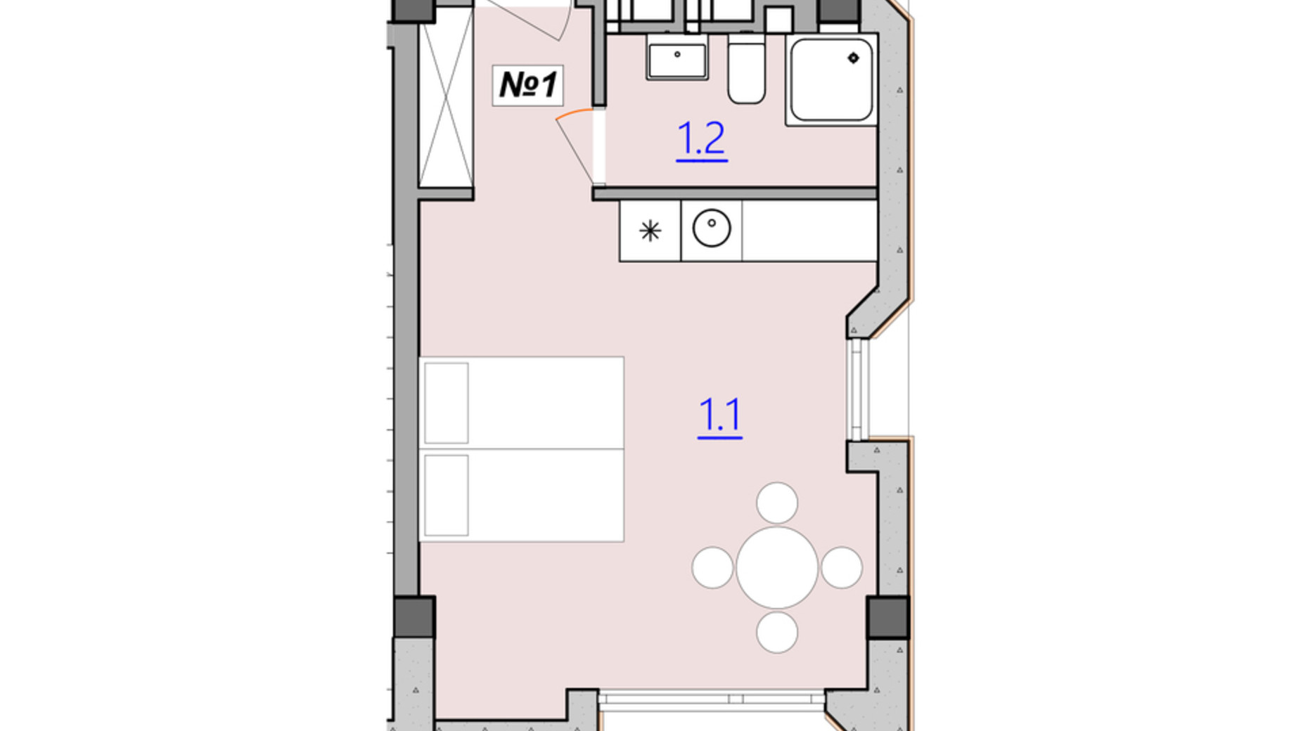 Планировка свободная планировка квартиры в Апарт-комплекс Кампус 28.1 м², фото 207934