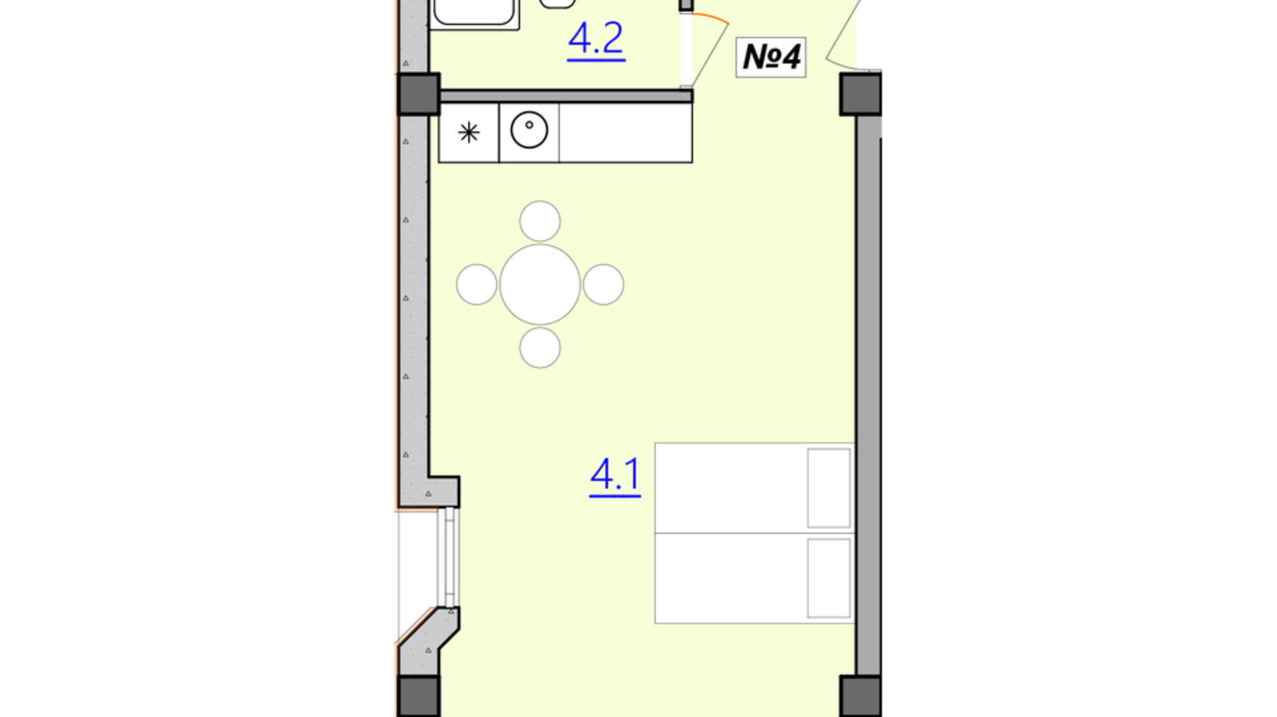 Планировка свободная планировка квартиры в Апарт-комплекс Кампус 34.6 м², фото 207940