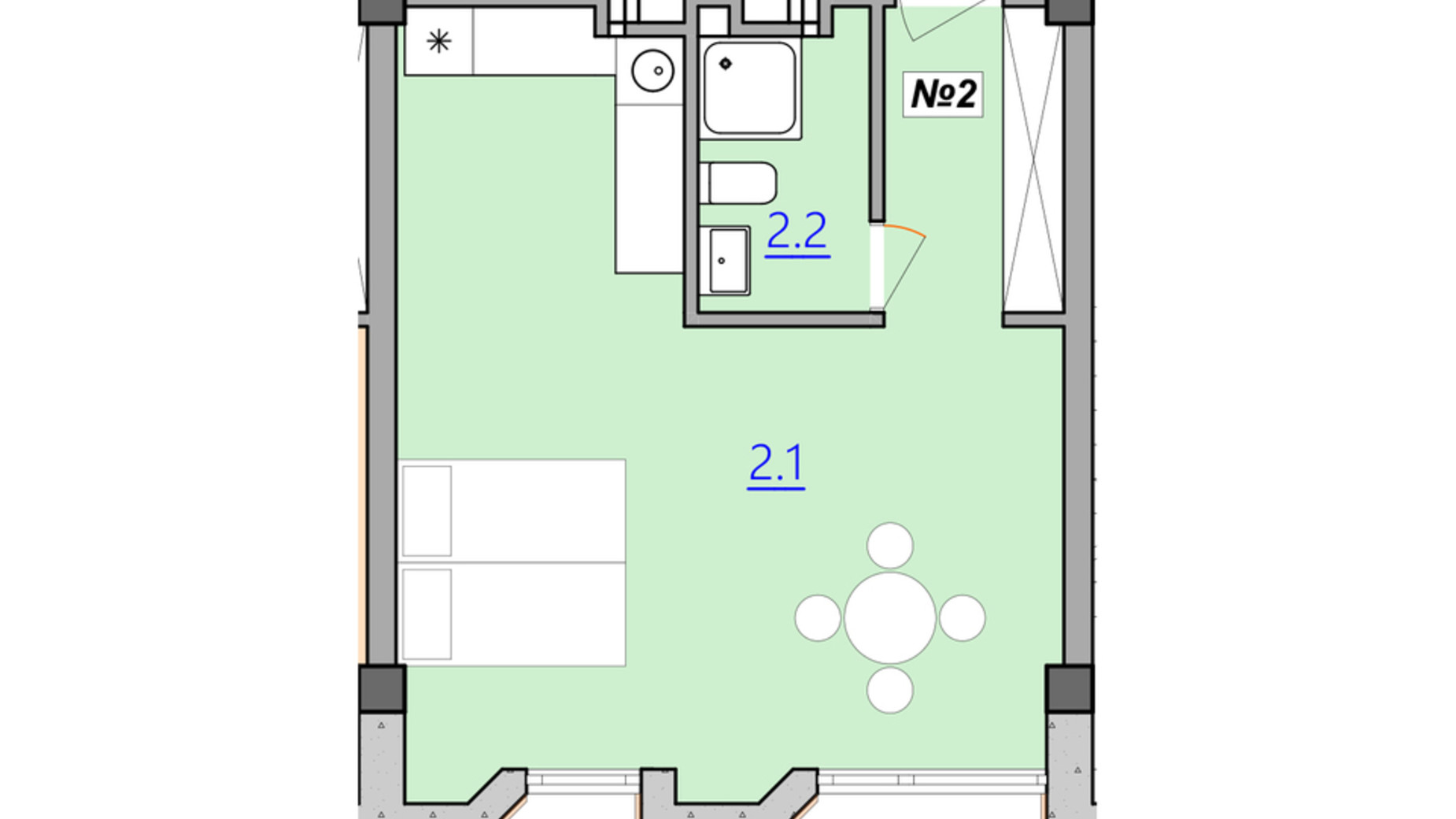 Планировка свободная планировка квартиры в Апарт-комплекс Кампус 37.6 м², фото 207942