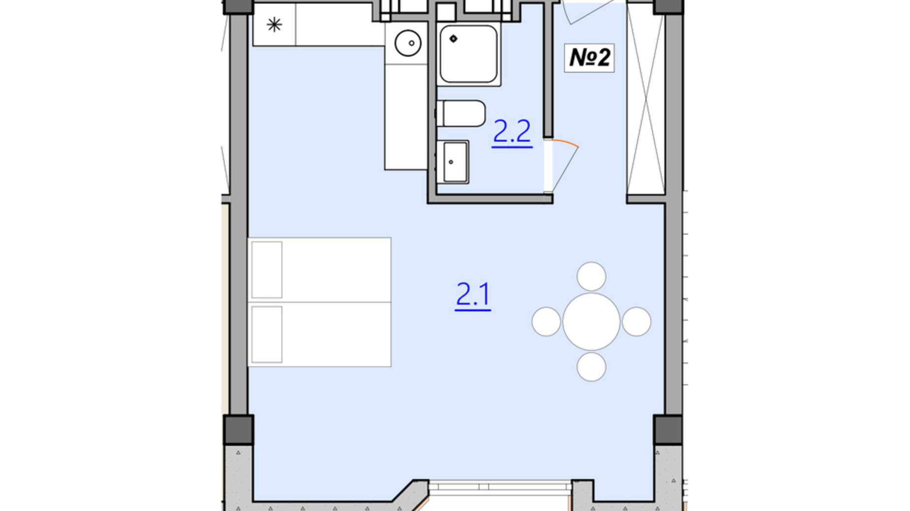 Планировка свободная планировка квартиры в Апарт-комплекс Кампус 38 м², фото 207943