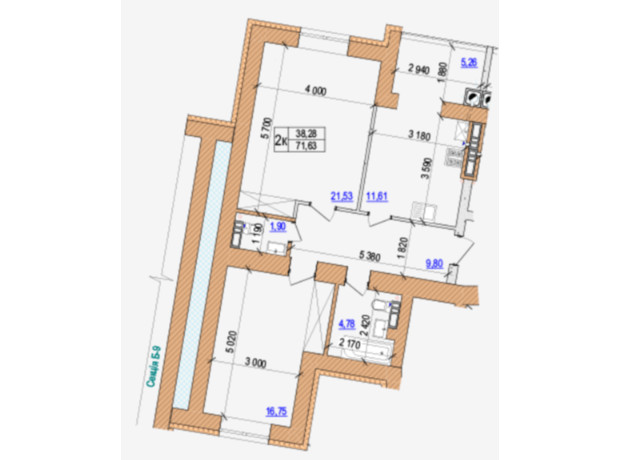 ЖК Agam: планировка 2-комнатной квартиры 71.63 м²