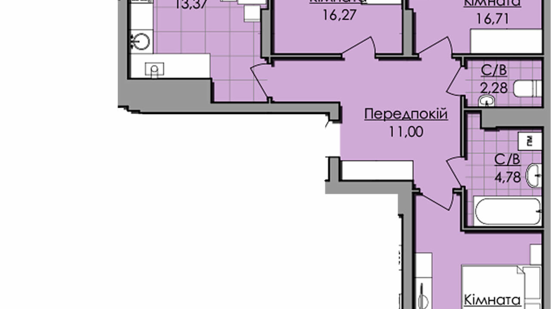 Планування 3-кімнатної квартири в ЖК Lazur Sky 86.09 м², фото 208260