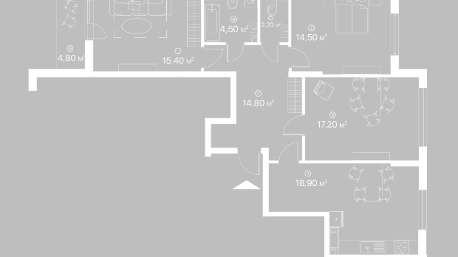 Планування 3-кімнатної квартири в ЖК Лебединий 92.3 м², фото 208940