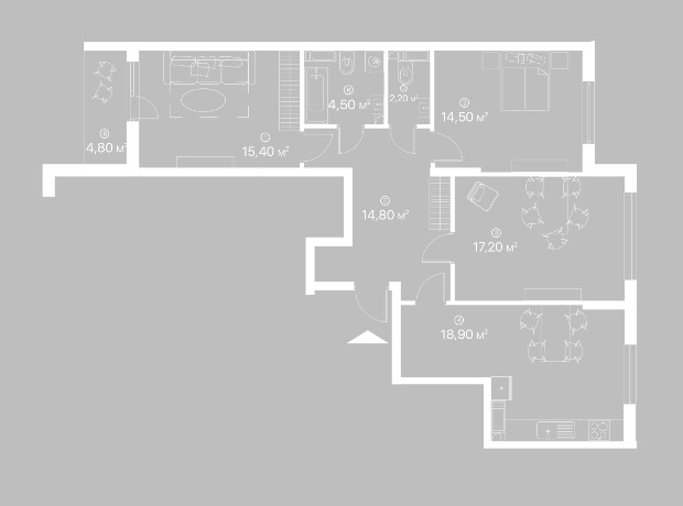 ЖК Лебединый: планировка 3-комнатной квартиры 92.3 м²