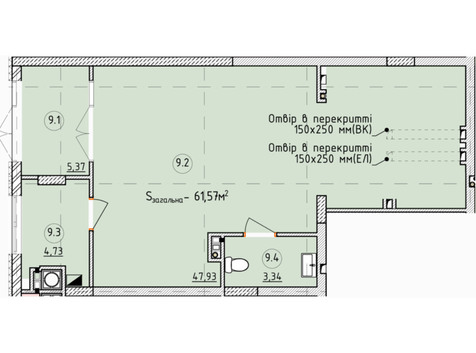 Планировка помещения в ЖК Globus Park (Глобус Парк) 61.57 м², фото 209357 Планировка помещения в ЖК Globus Park (Глобус Парк) 61.57 м², фото 209357
