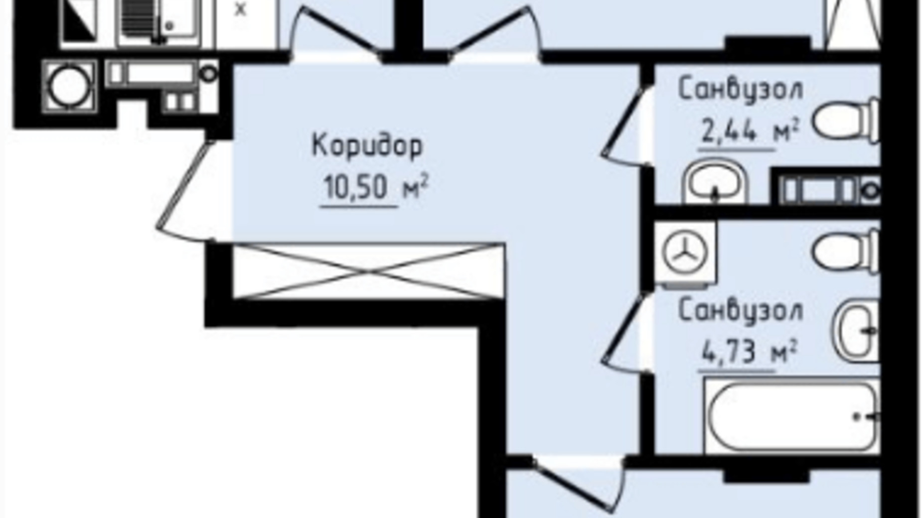 Планировка 2-комнатной квартиры в ЖК Globus Premium 74.92 м², фото 209547