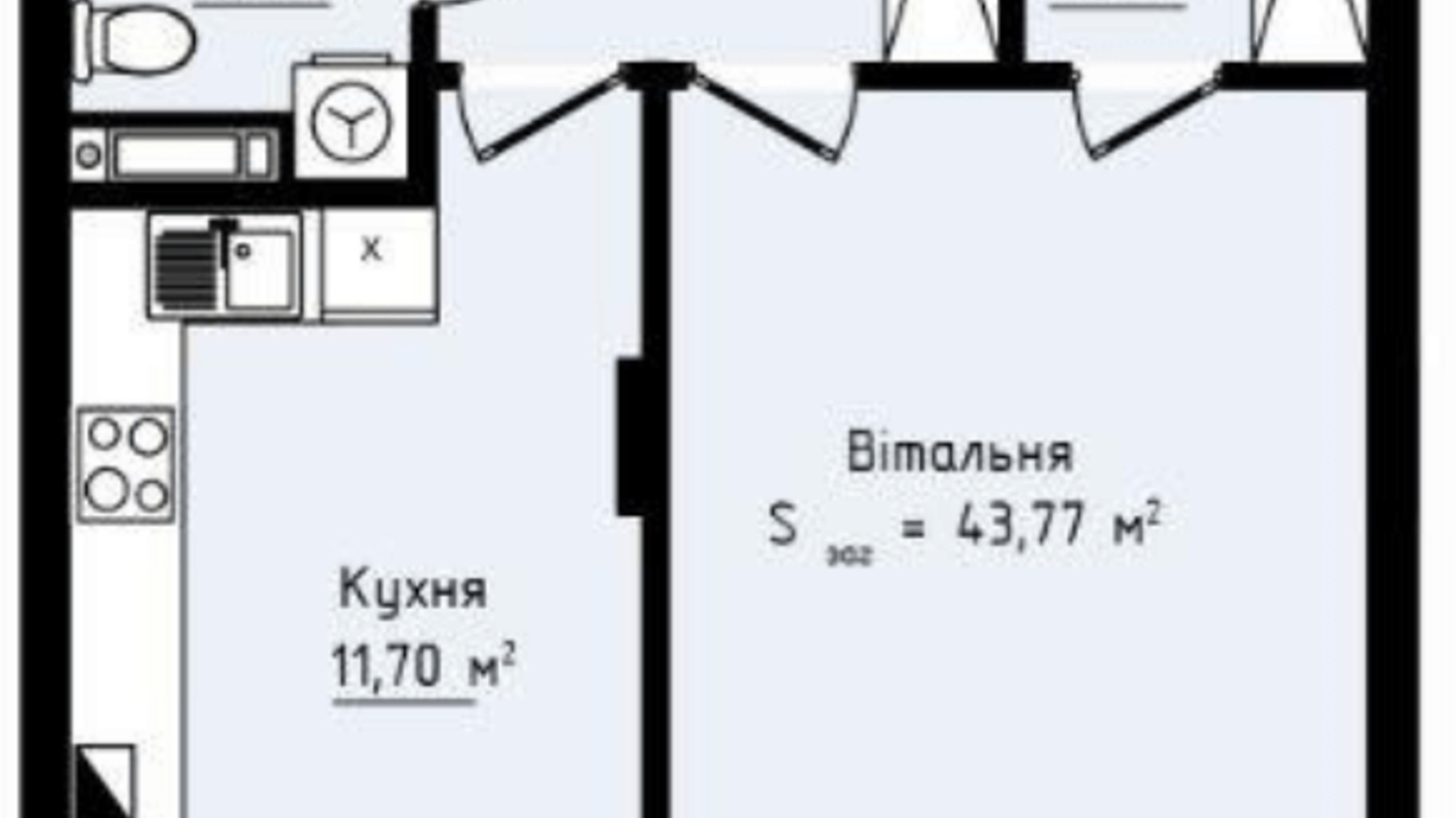 Планування 1-кімнатної квартири в ЖК Globus Premium 43.77 м², фото 209550