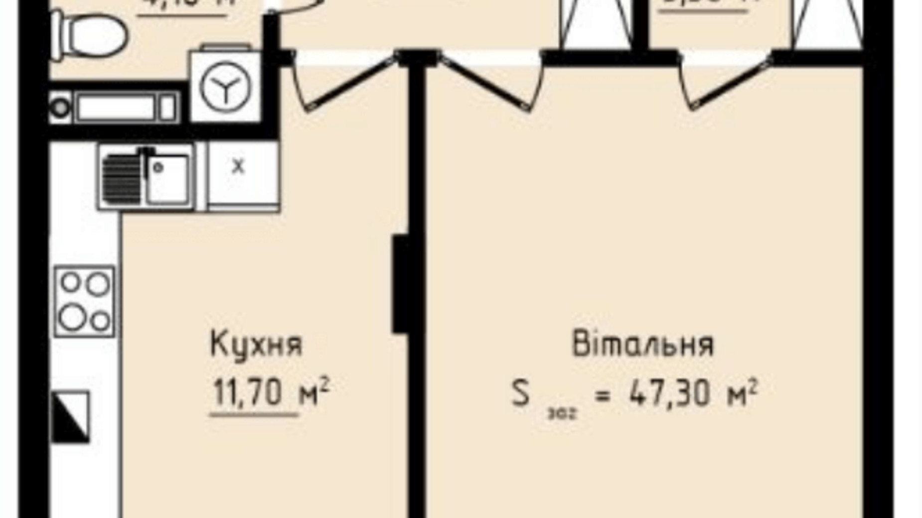 Планування 1-кімнатної квартири в ЖК Globus Premium 47.3 м², фото 209551