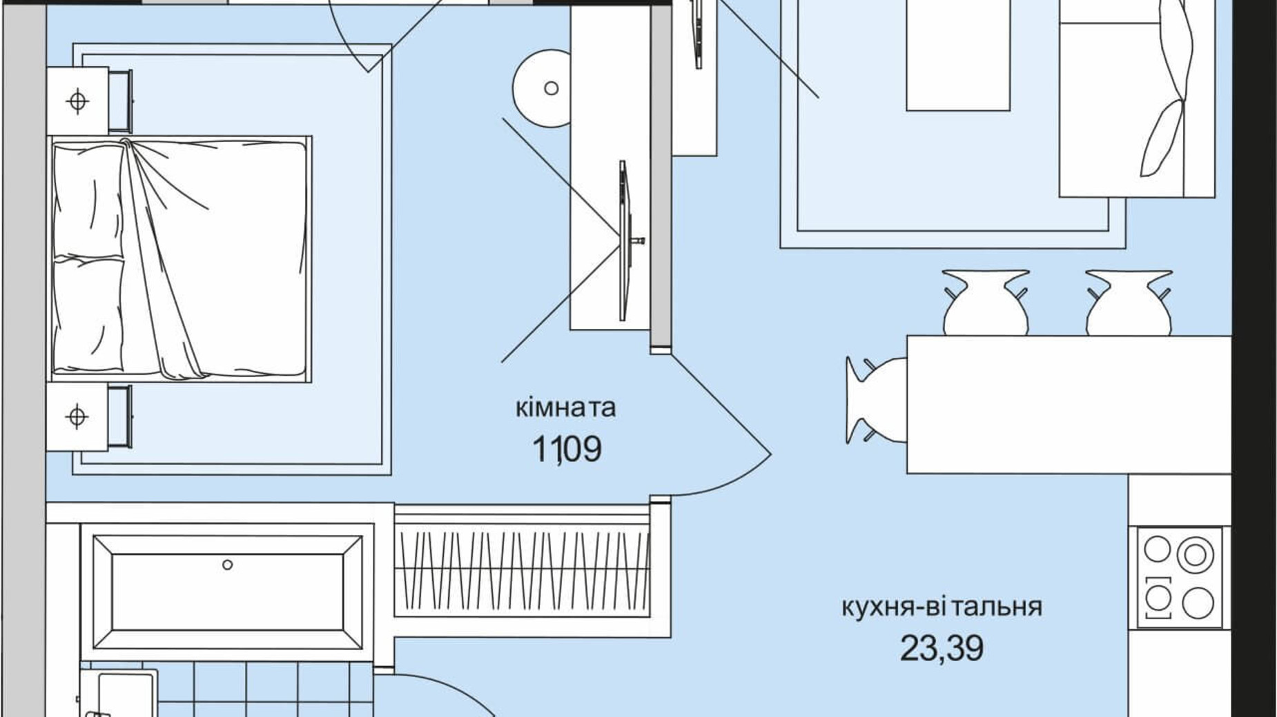 Планування 1-кімнатної квартири в ЖК Park Lake City Vita 45.27 м², фото 209649