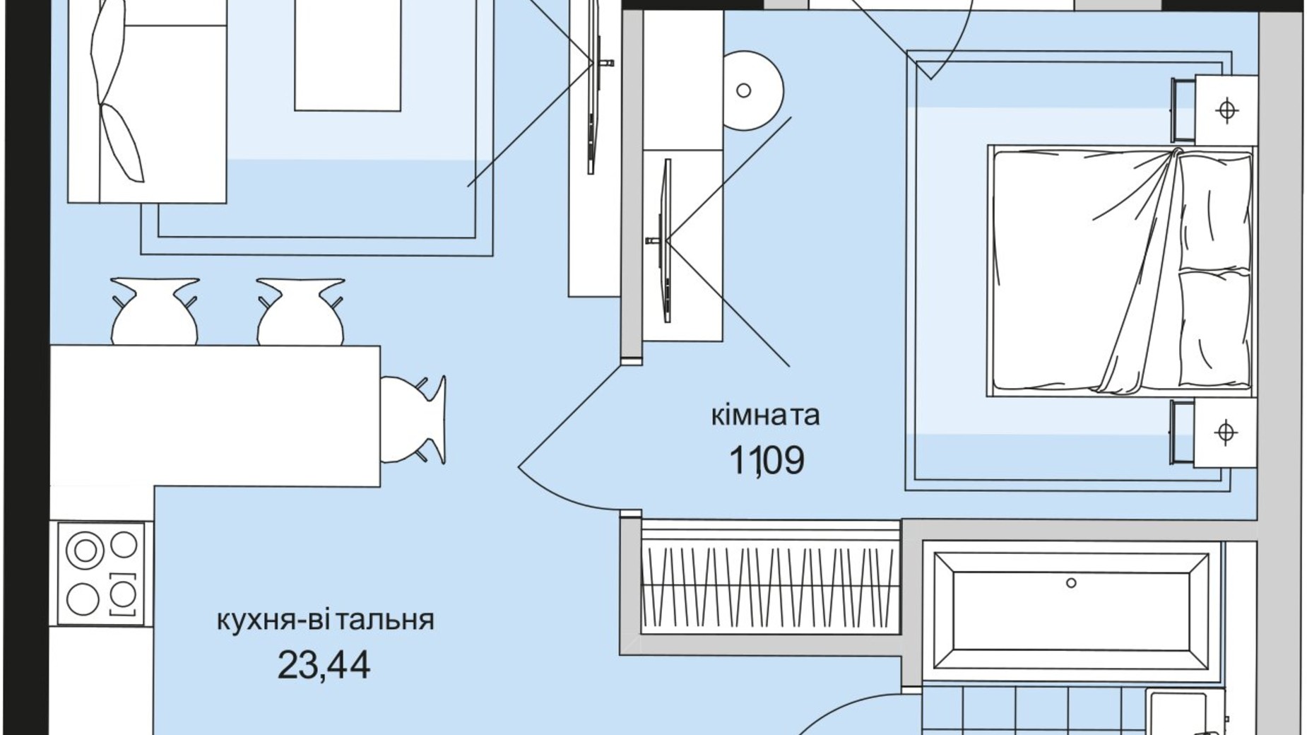 Планування 1-кімнатної квартири в ЖК Park Lake City Vita 45.24 м², фото 209663