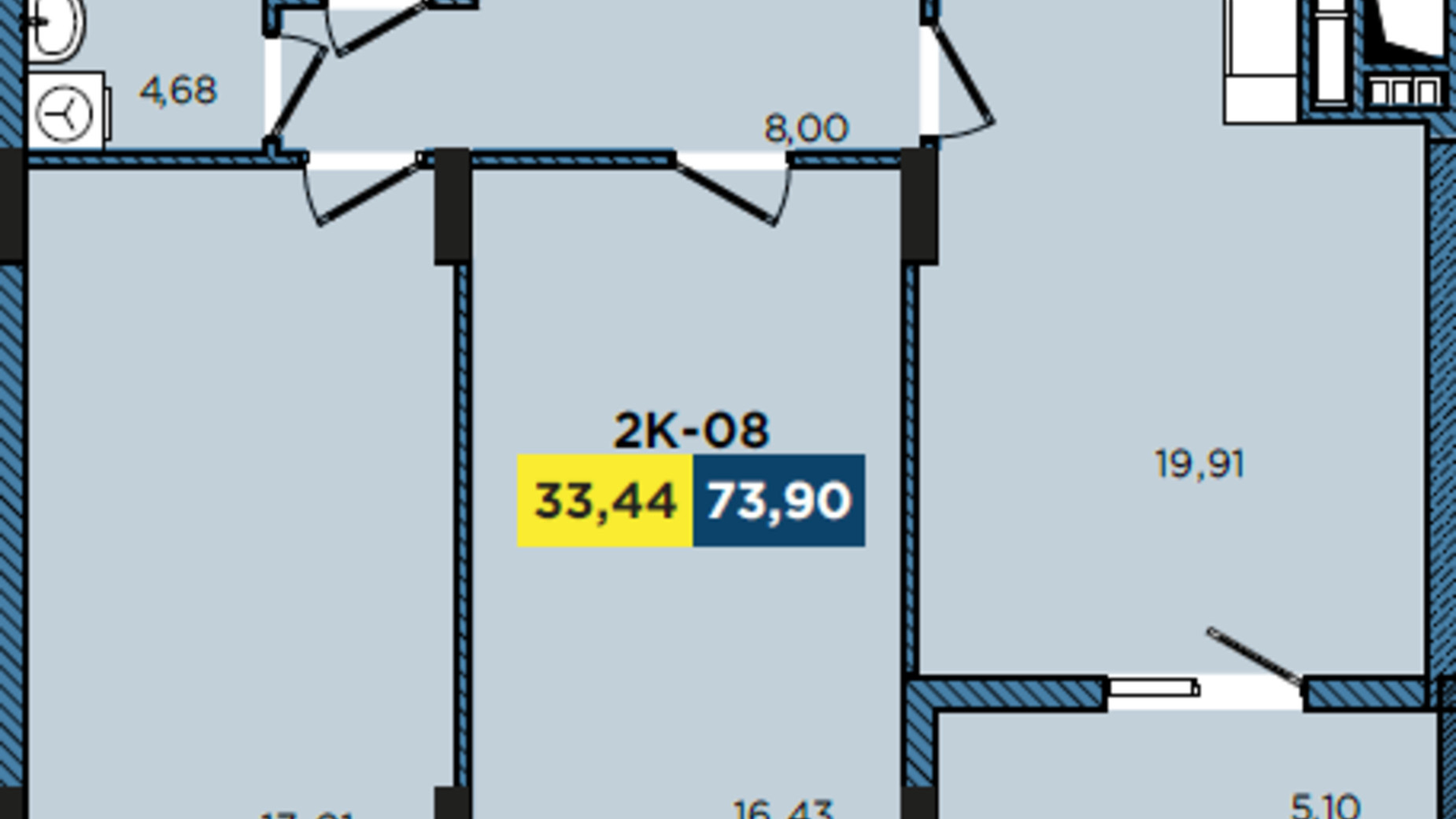 Планування 2-кімнатної квартири в ЖК Washington City 73.45 м², фото 209680