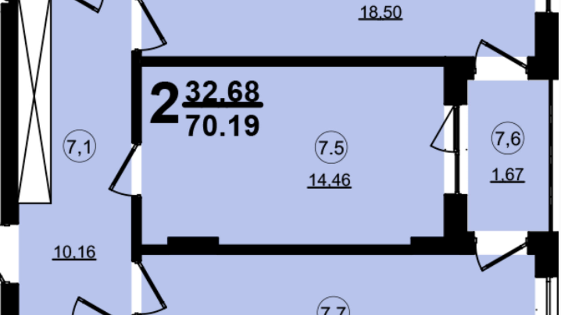 Планировка 2-комнатной квартиры в ЖК Globus Central Park 70.19 м², фото 209732