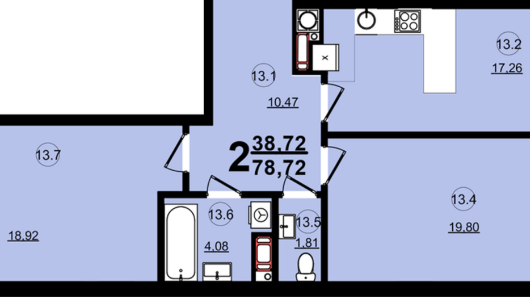 Планування 2-кімнатної квартири в ЖК Globus Central Park 78.72 м², фото 209738