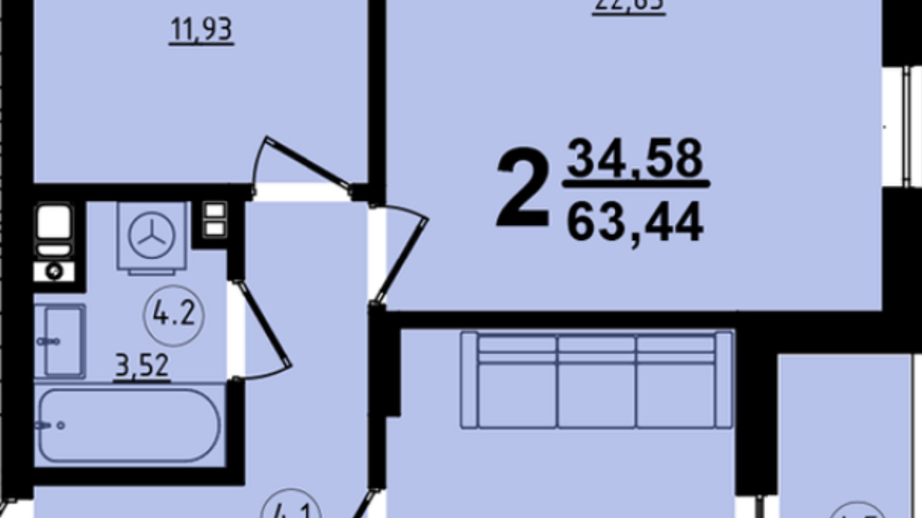 Планування 2-кімнатної квартири в ЖК Globus Central Park 63.44 м², фото 209750