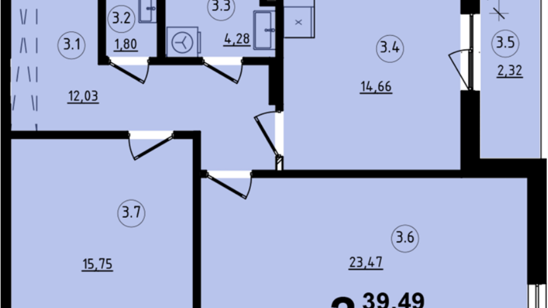 Планировка 2-комнатной квартиры в ЖК Globus Central Park 74.58 м², фото 209751