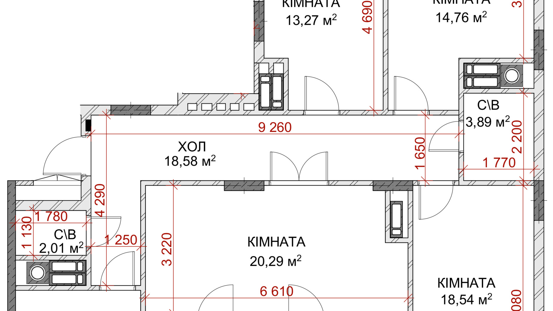 Планировка 4-комнатной квартиры в ЖК Riverside 106.54 м², фото 209939