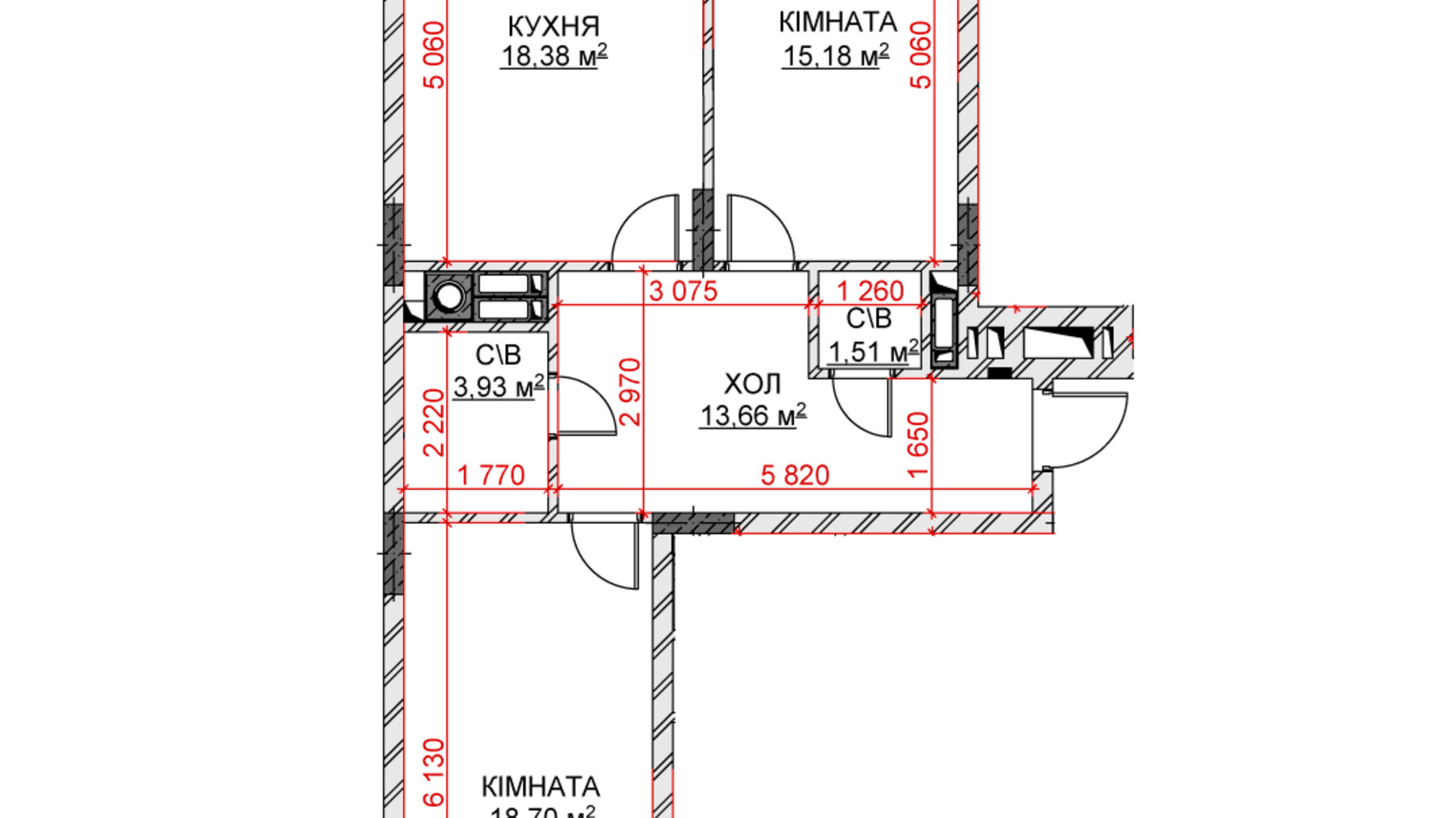 Планування 2-кімнатної квартири в ЖК Riverside 72.13 м², фото 209951