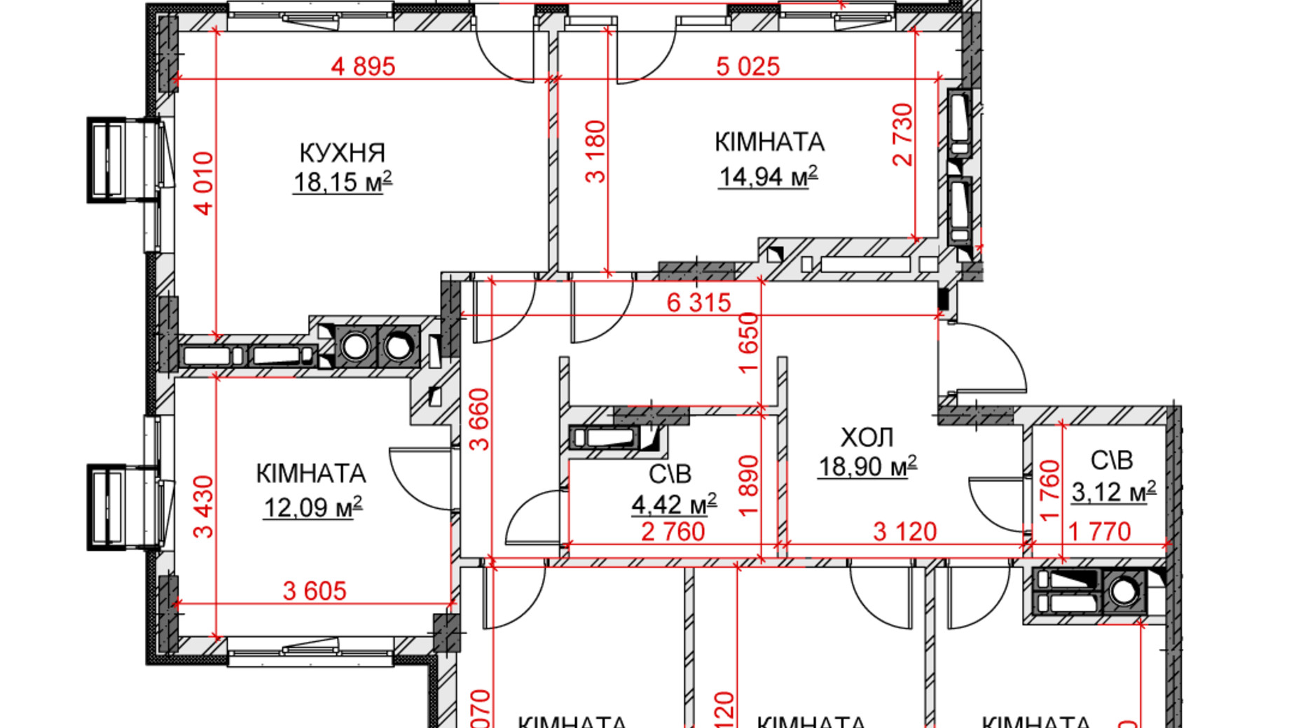 Планування 5-кімнатної квартири в ЖК Riverside 113.02 м², фото 209957