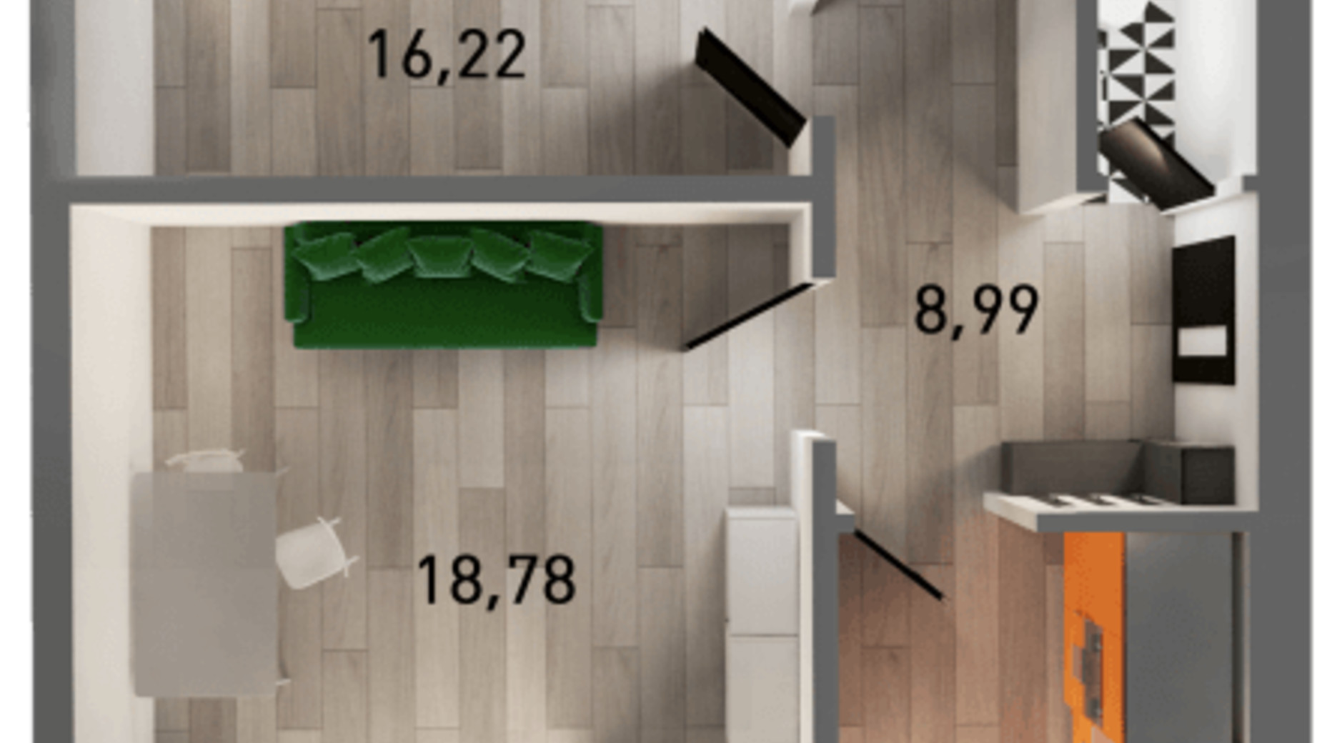 Планировка 2-комнатной квартиры в ЖК Горганы 63.86 м², фото 210039