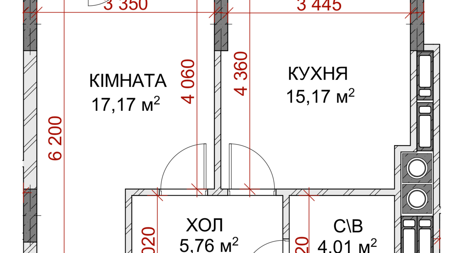 Планировка 1-комнатной квартиры в ЖК Riverside 41.93 м², фото 210144