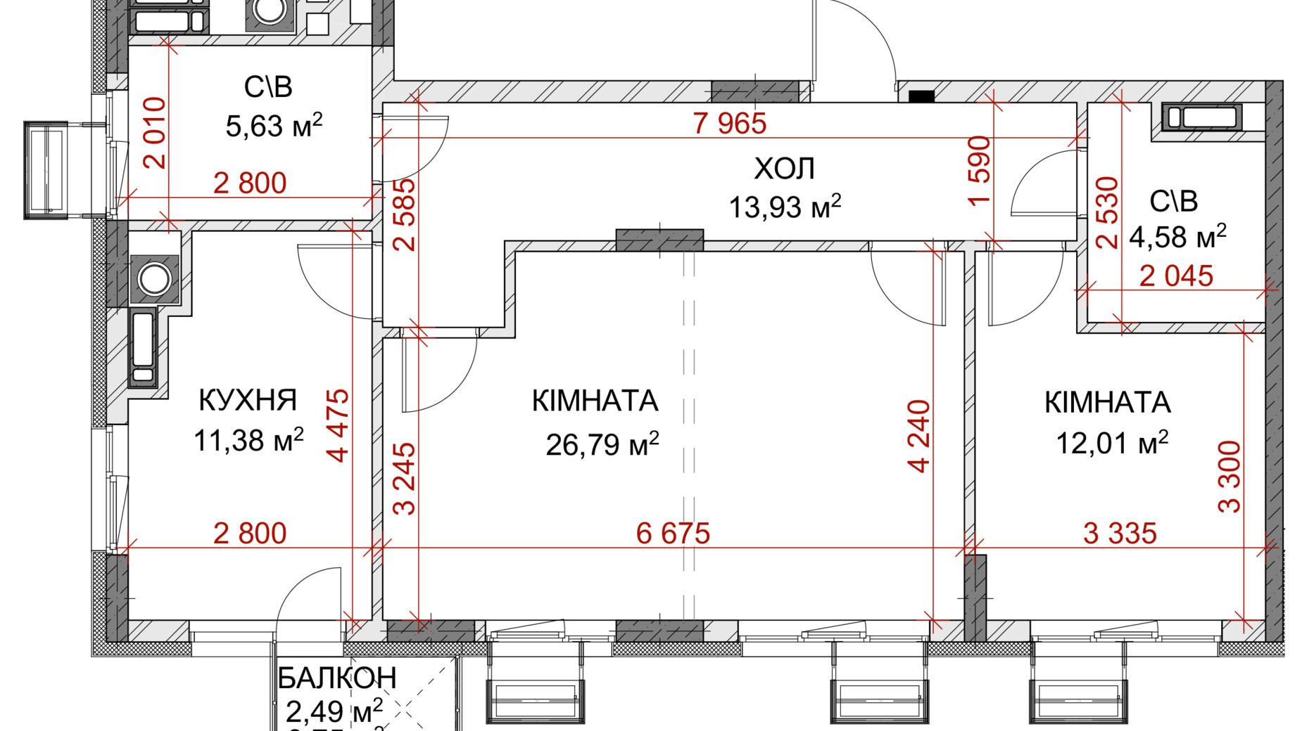 Планування 2-кімнатної квартири в ЖК Riverside 69.99 м², фото 210147