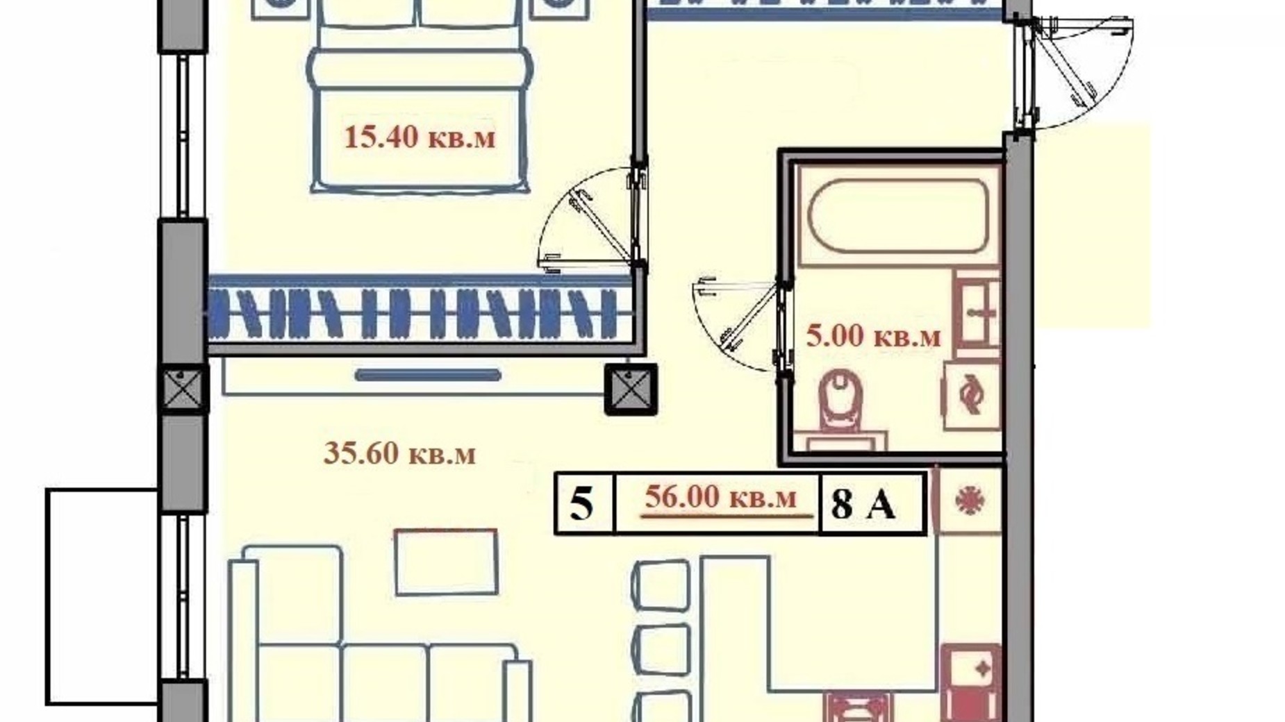 Планировка квартиры студии в КД Малый Марсель-2 56 м², фото 210155