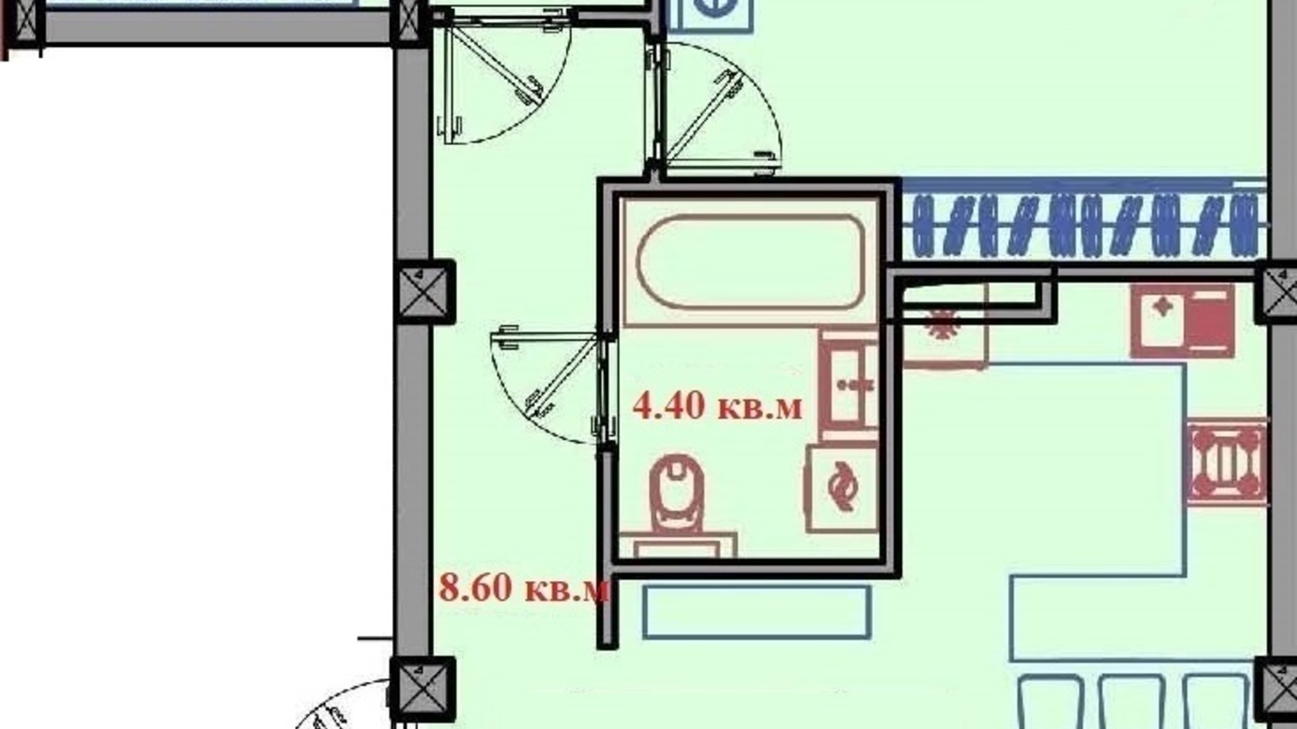 Планування 2-кімнатної квартири в КБ Малий Марсель-2 73.1 м², фото 210158