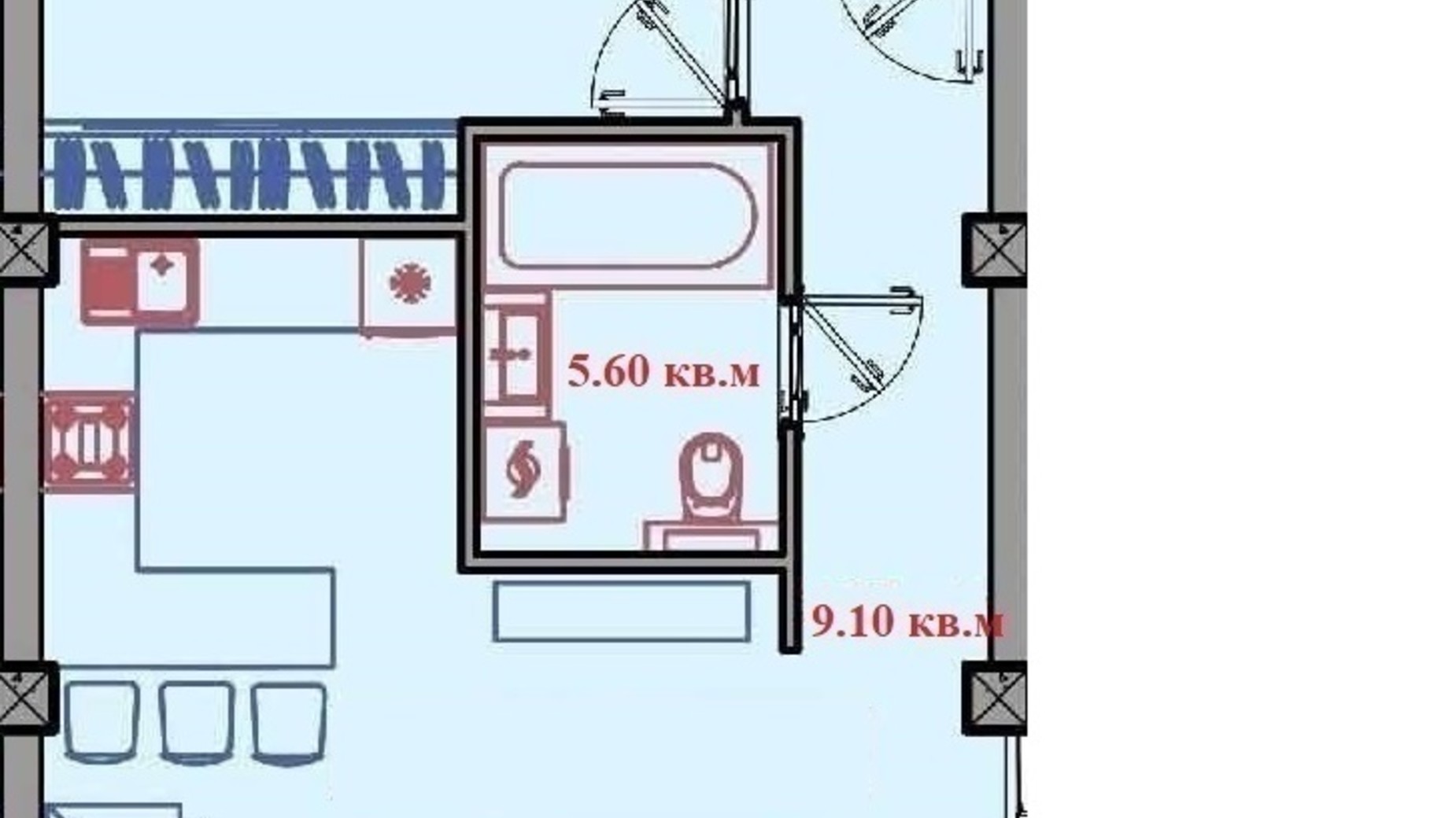 Планировка 2-комнатной квартиры в КД Малый Марсель-2 76.4 м², фото 210159