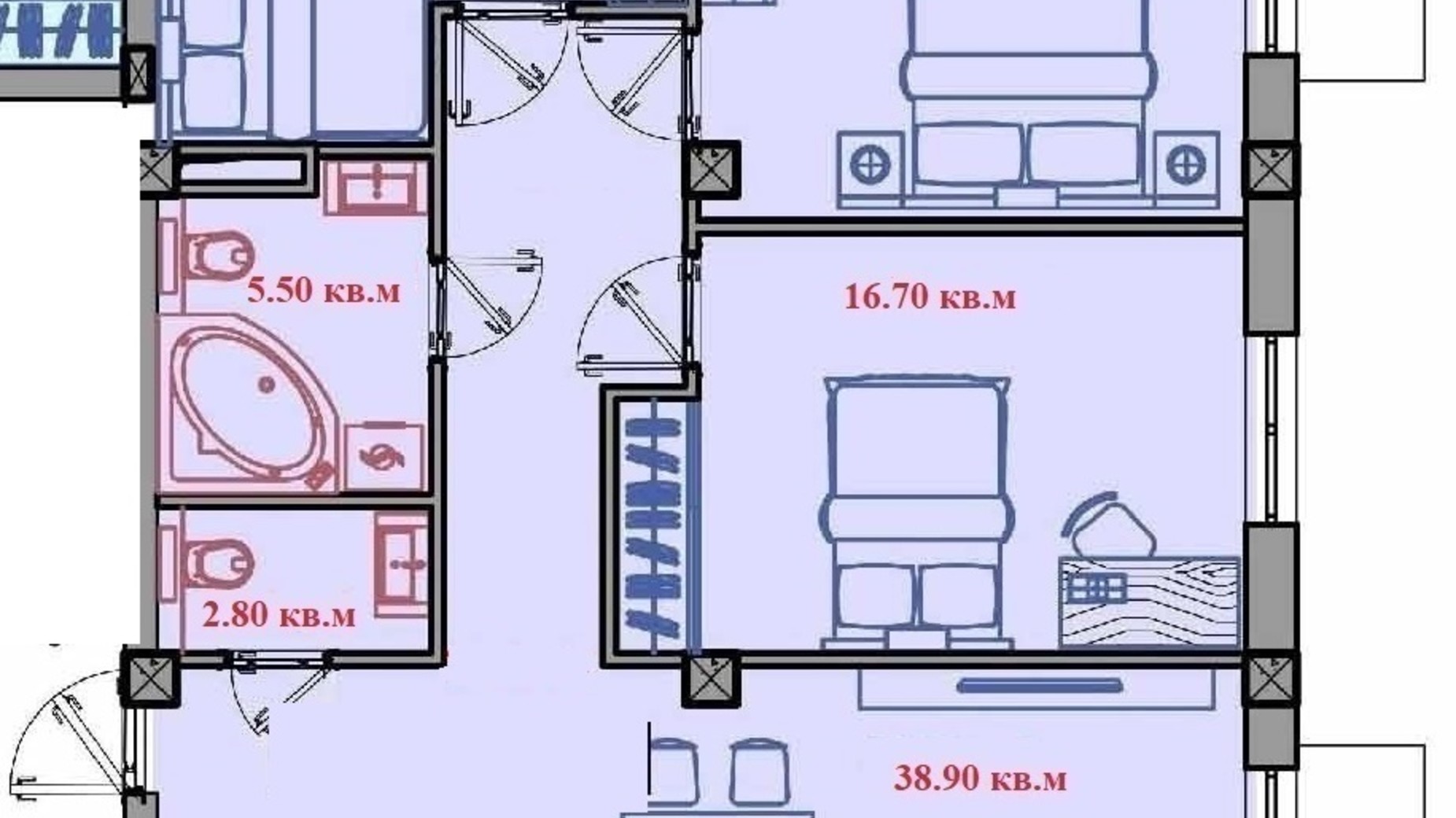 Планування 3-кімнатної квартири в КБ Малий Марсель-2 99.9 м², фото 210160