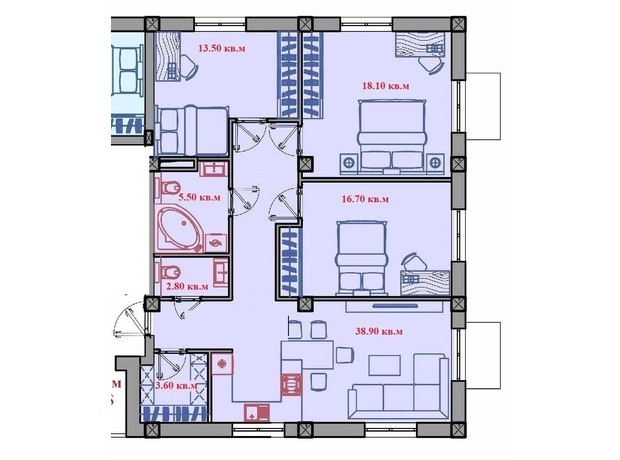 КД Малый Марсель-2: планировка 3-комнатной квартиры 99.9 м²