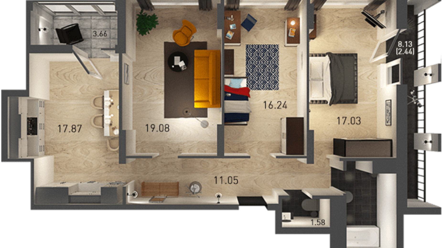 Планування 3-кімнатної квартири в ЖК Вільне Місто 94.32 м², фото 210203