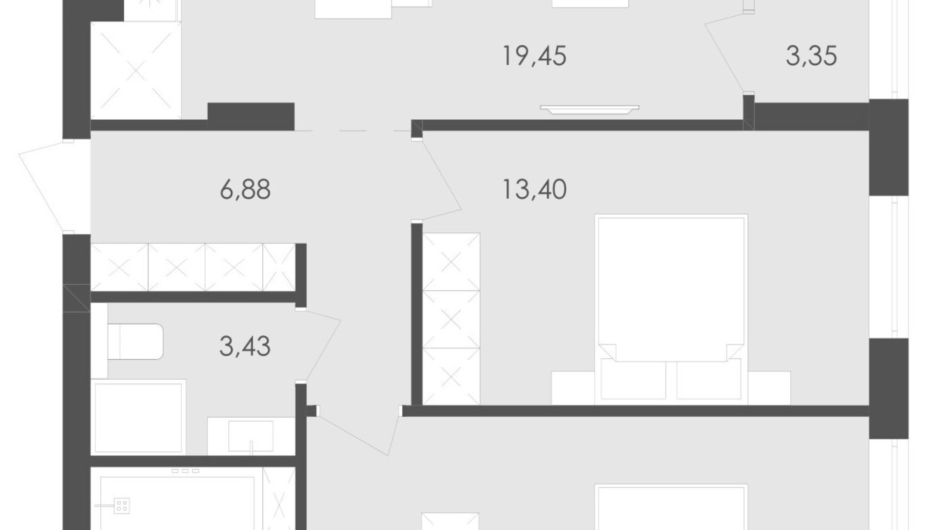 Планування 2-кімнатної квартири в ЖК Avalon Flex 67.07 м², фото 210229