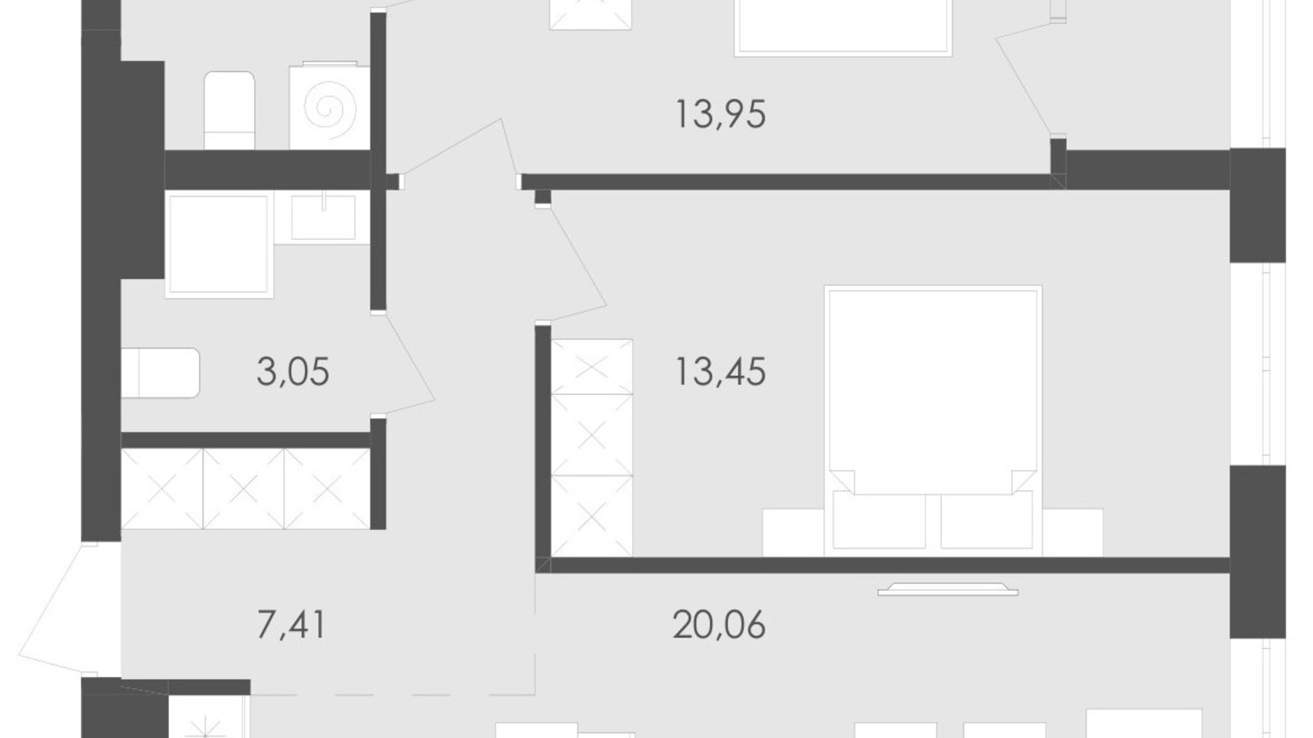 Планування 2-кімнатної квартири в ЖК Avalon Flex 65.84 м², фото 210231