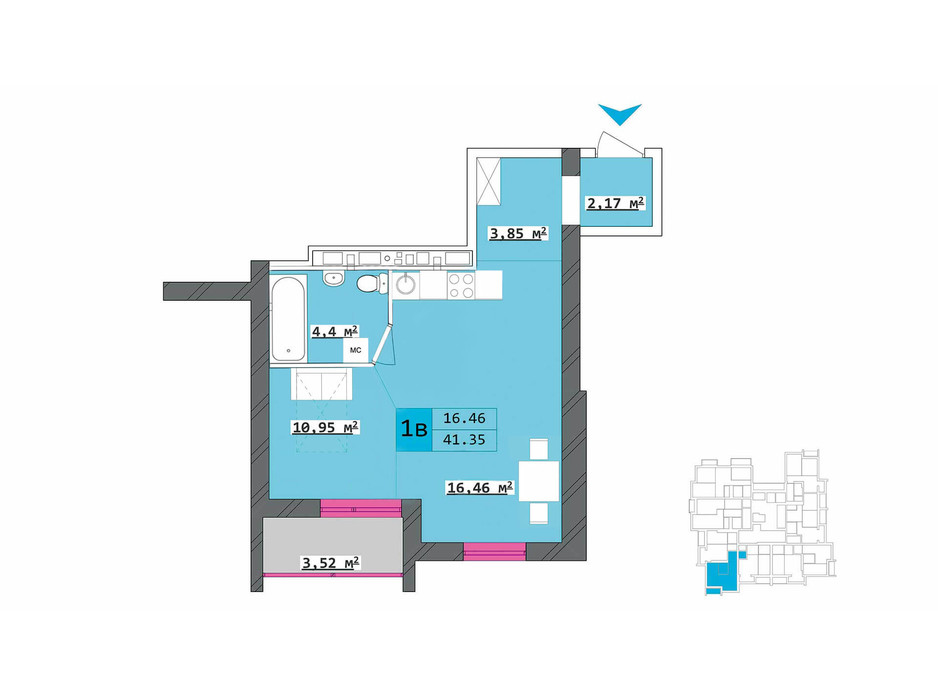 Планировка 1-комнатной квартиры в ЖК Столичный 41.35 м², фото 210501 Планировка 1-комнатной квартиры в ЖК Столичный 41.35 м², фото 210501